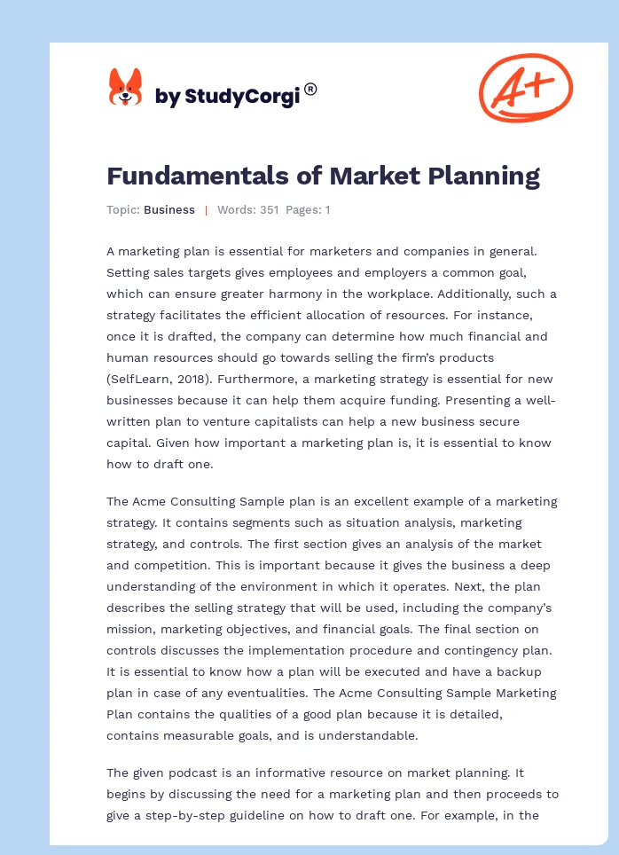Fundamentals of Market Planning. Page 1