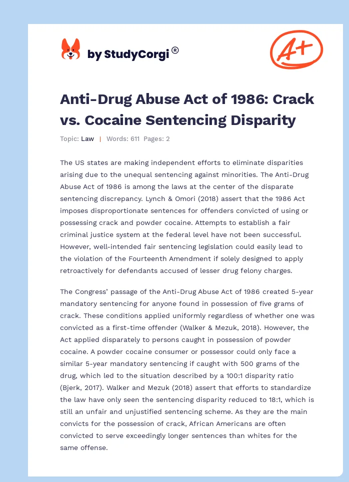Anti-Drug Abuse Act of 1986: Crack vs. Cocaine Sentencing Disparity. Page 1