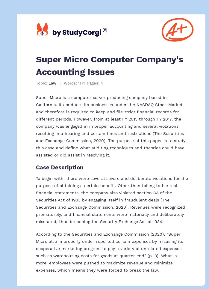 Super Micro Computer Company's Accounting Issues. Page 1