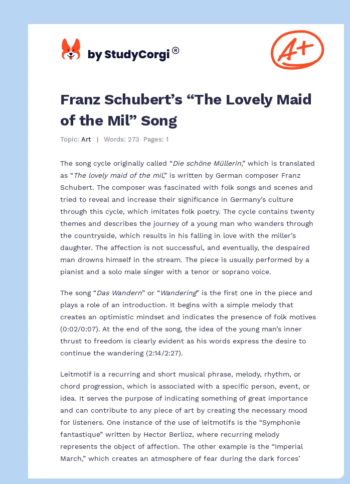 Franz Schubert’s “The Lovely Maid of the Mil” Song. Page 1
