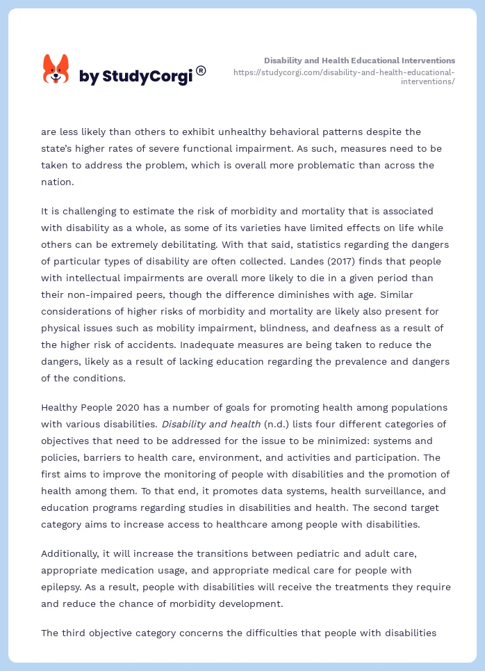 Disability and Health Educational Interventions. Page 2