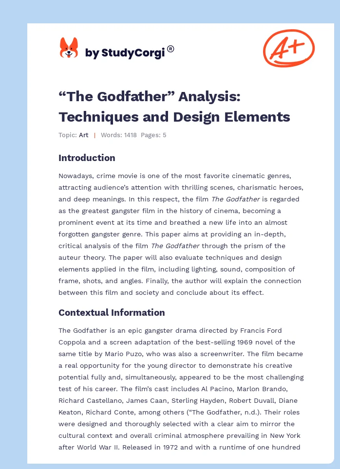 “The Godfather” Analysis: Techniques and Design Elements. Page 1