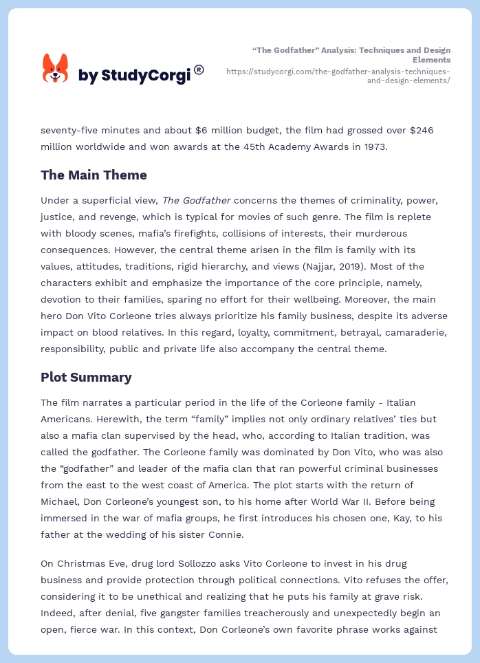 “The Godfather” Analysis: Techniques and Design Elements. Page 2