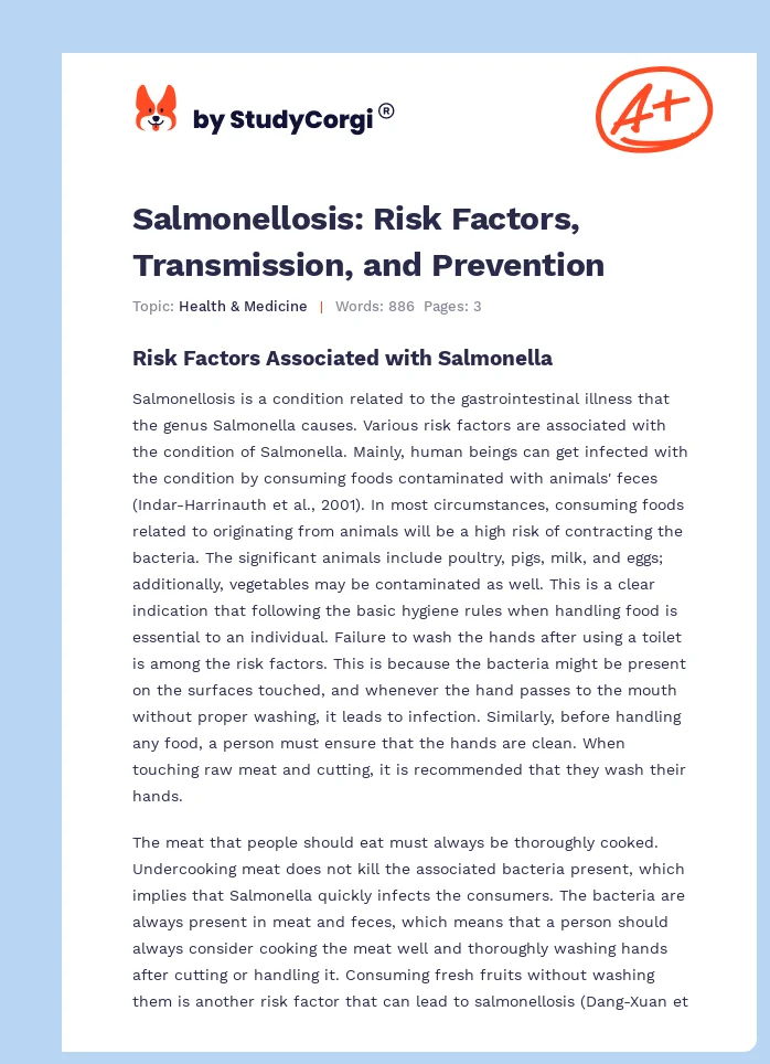 Salmonellosis: Risk Factors, Transmission, and Prevention. Page 1