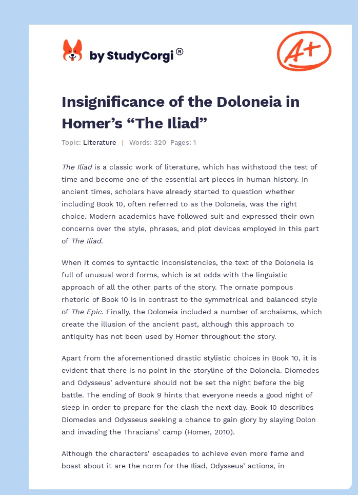 Insignificance of the Doloneia in Homer’s “The Iliad”. Page 1
