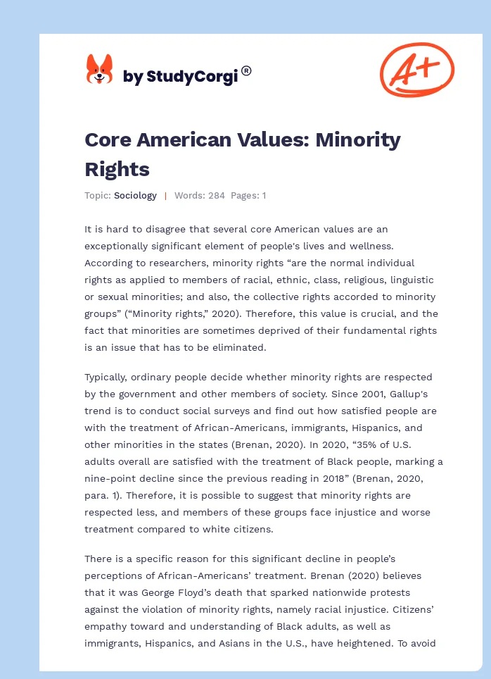 Core American Values: Minority Rights. Page 1
