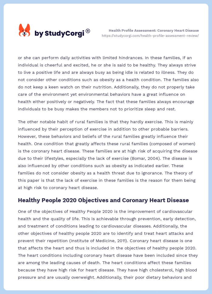 Health Profile Assessment: Coronary Heart Disease. Page 2