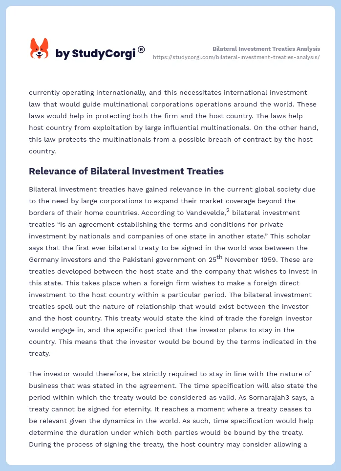 Bilateral Investment Treaties Analysis. Page 2