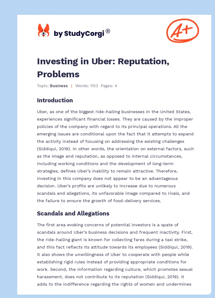 Investing in Uber: Reputation, Problems. Page 1