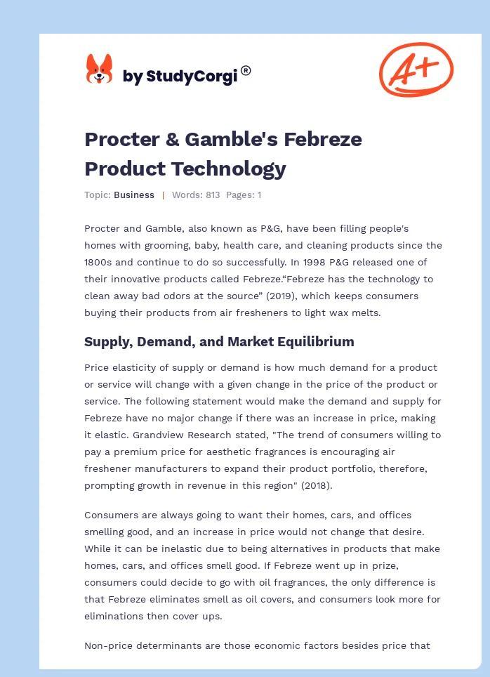 Procter & Gamble's Febreze Product Technology. Page 1