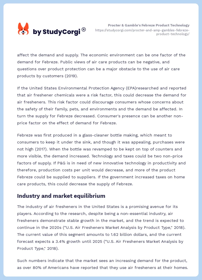 Procter & Gamble's Febreze Product Technology. Page 2