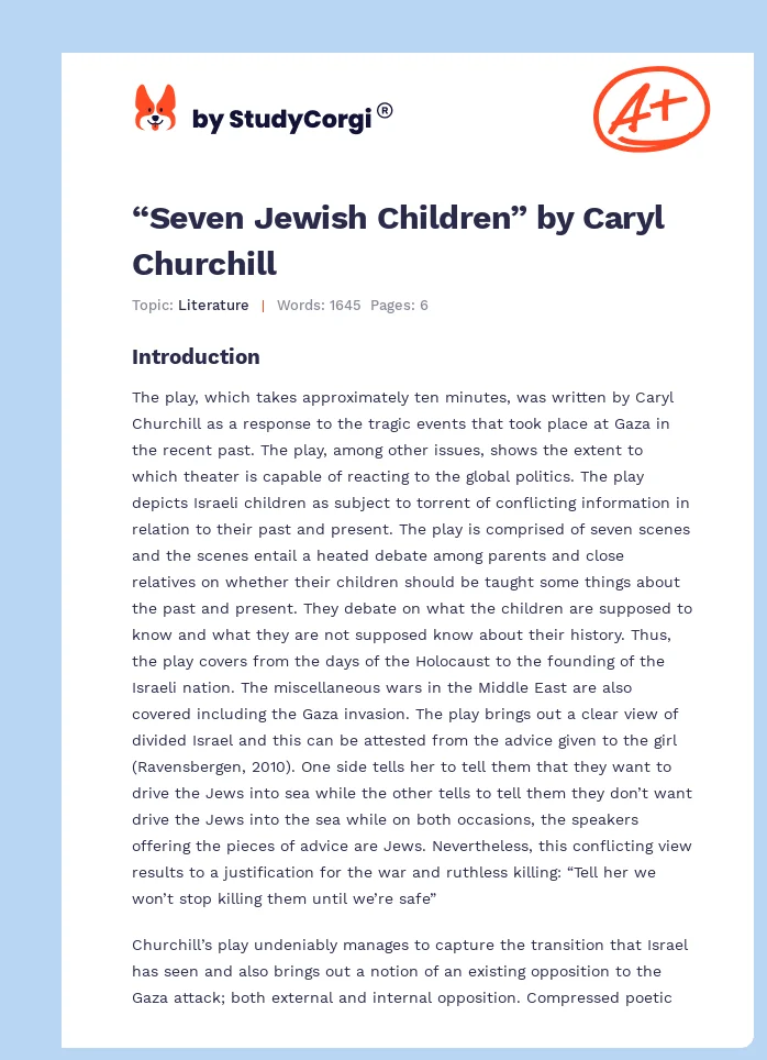 “Seven Jewish Children” by Caryl Churchill. Page 1