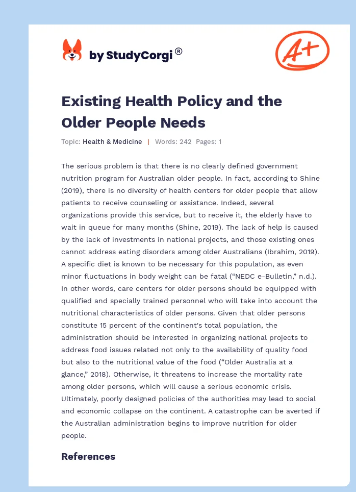 Existing Health Policy and the Older People Needs. Page 1