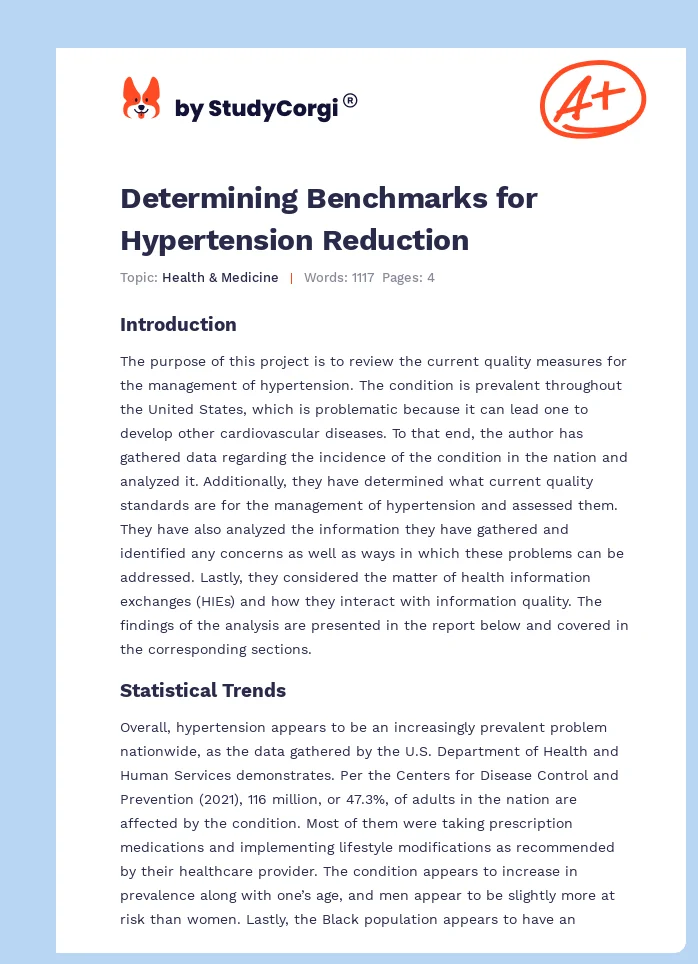 Determining Benchmarks for Hypertension Reduction. Page 1