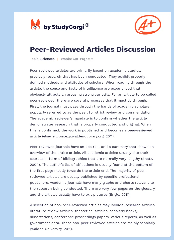 Peer-Reviewed Articles Discussion. Page 1
