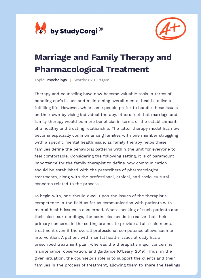 Marriage and Family Therapy and Pharmacological Treatment. Page 1