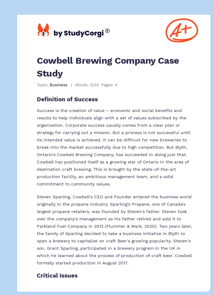Cowbell Brewing Company Case Study. Page 1