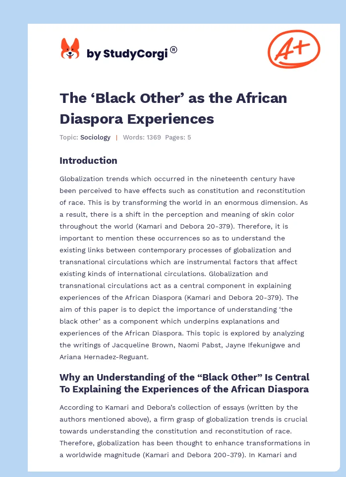 The ‘Black Other’ as the African Diaspora Experiences. Page 1