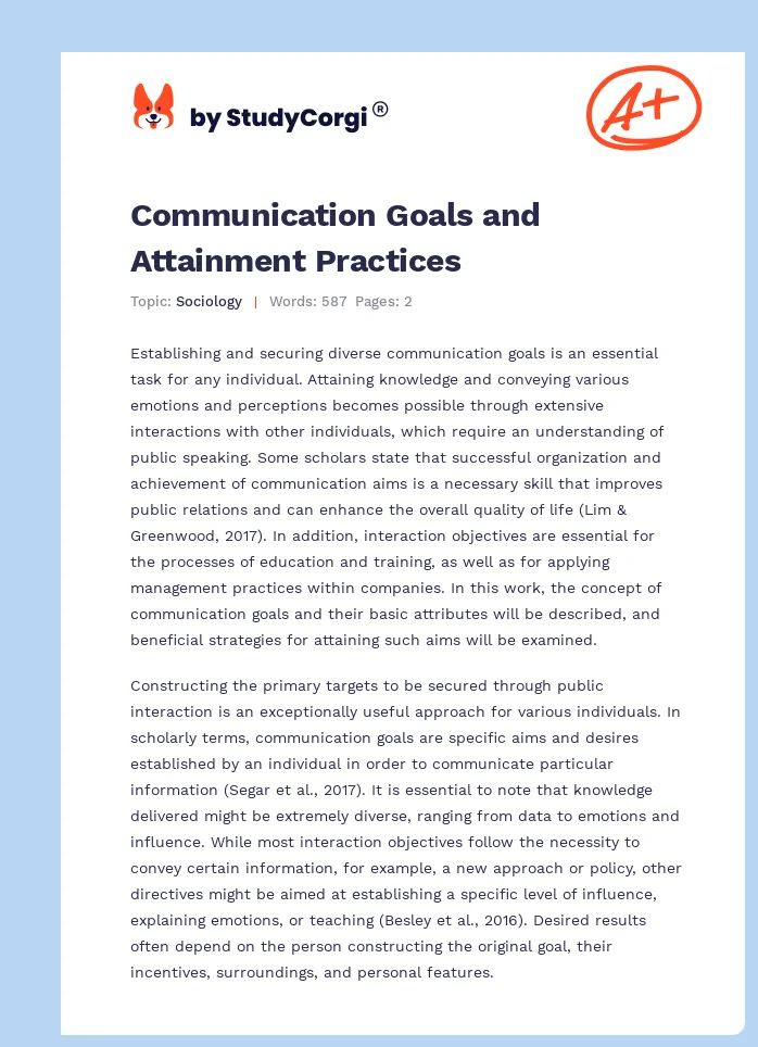 Communication Goals and Attainment Practices. Page 1