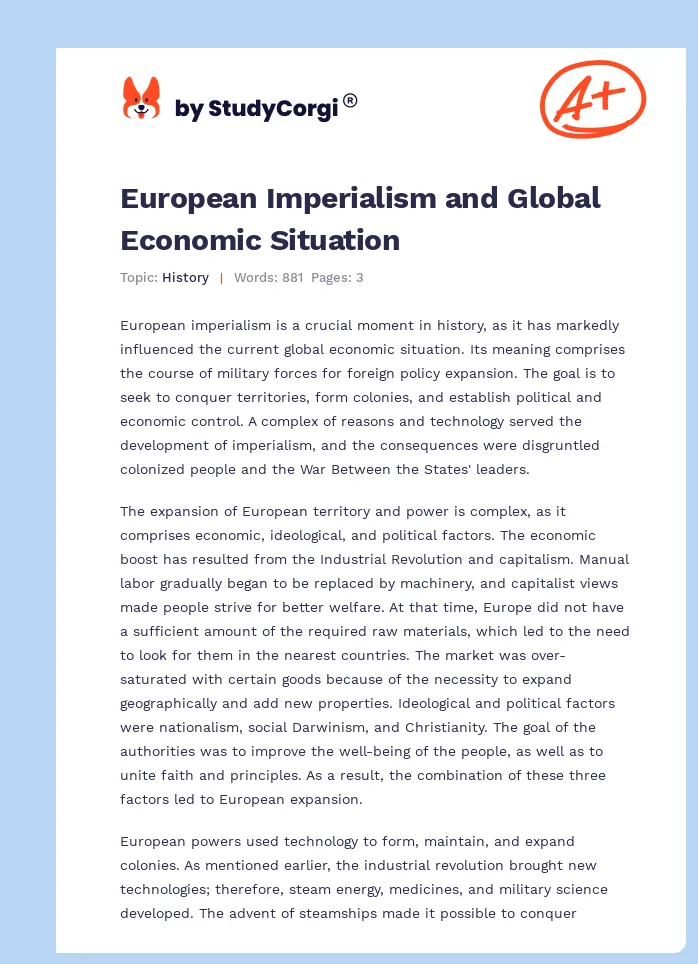 European Imperialism and Global Economic Situation. Page 1