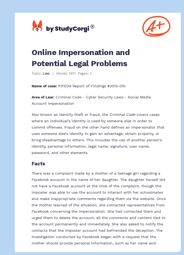 Online Impersonation and Potential Legal Problems. Page 1