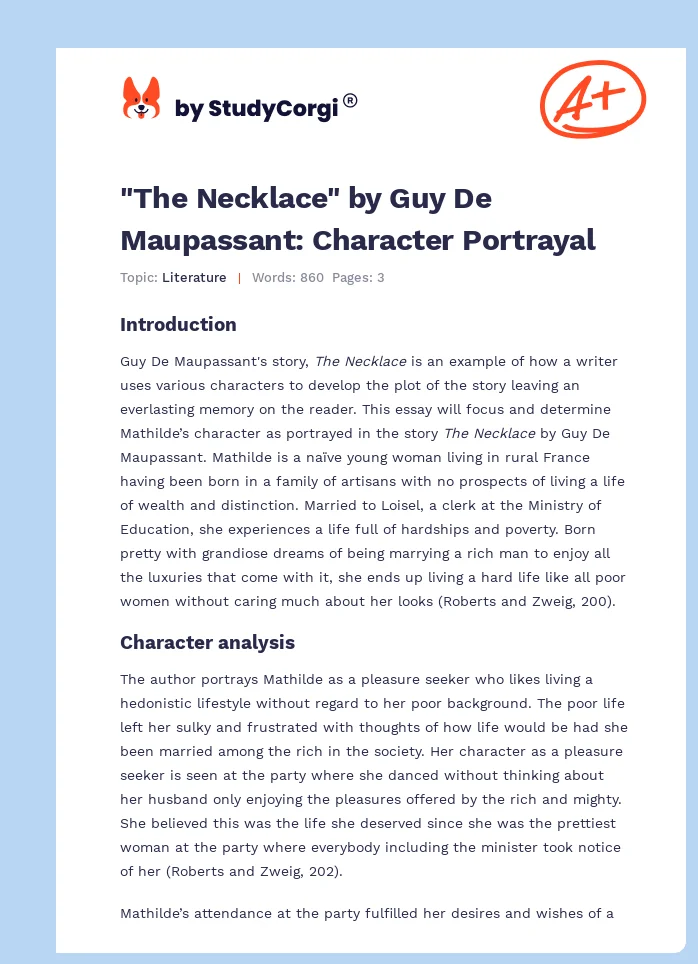 "The Necklace" by Guy De Maupassant: Character Portrayal. Page 1
