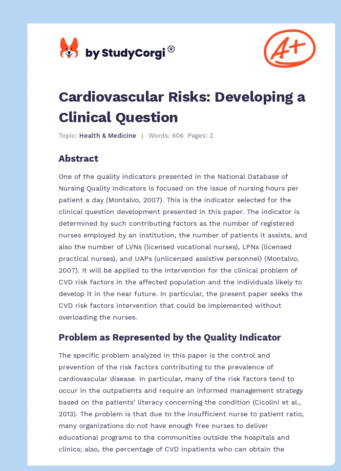 Cardiovascular Risks: Developing a Clinical Question. Page 1