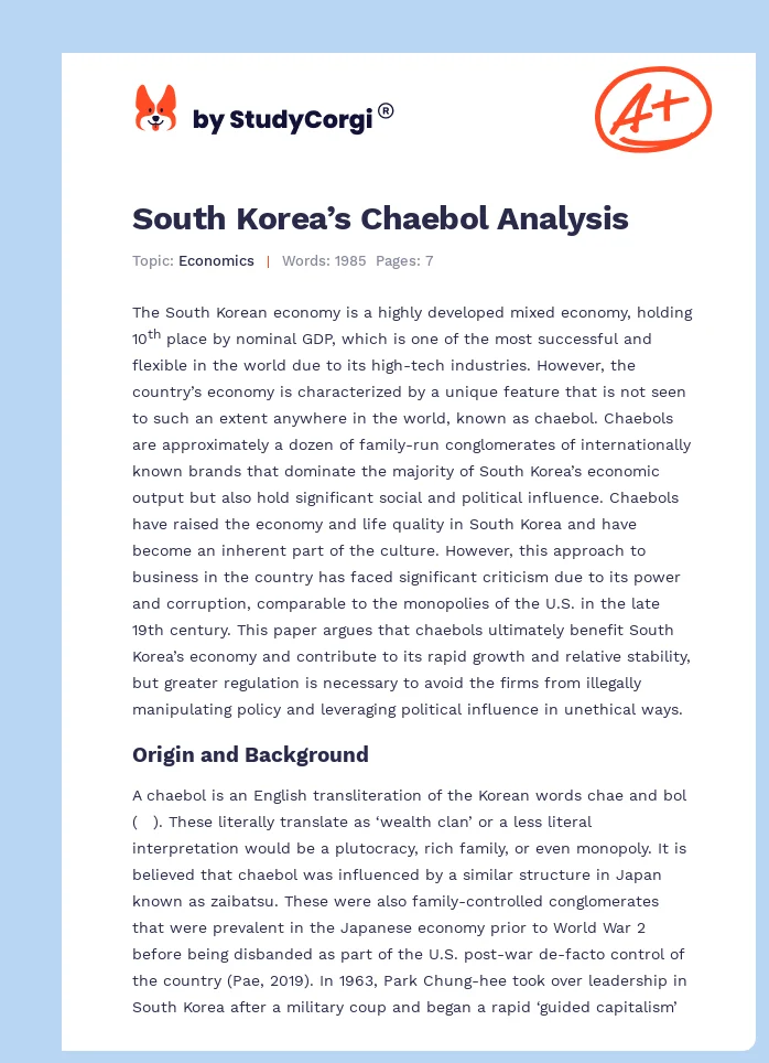 South Korea’s Chaebol Analysis. Page 1