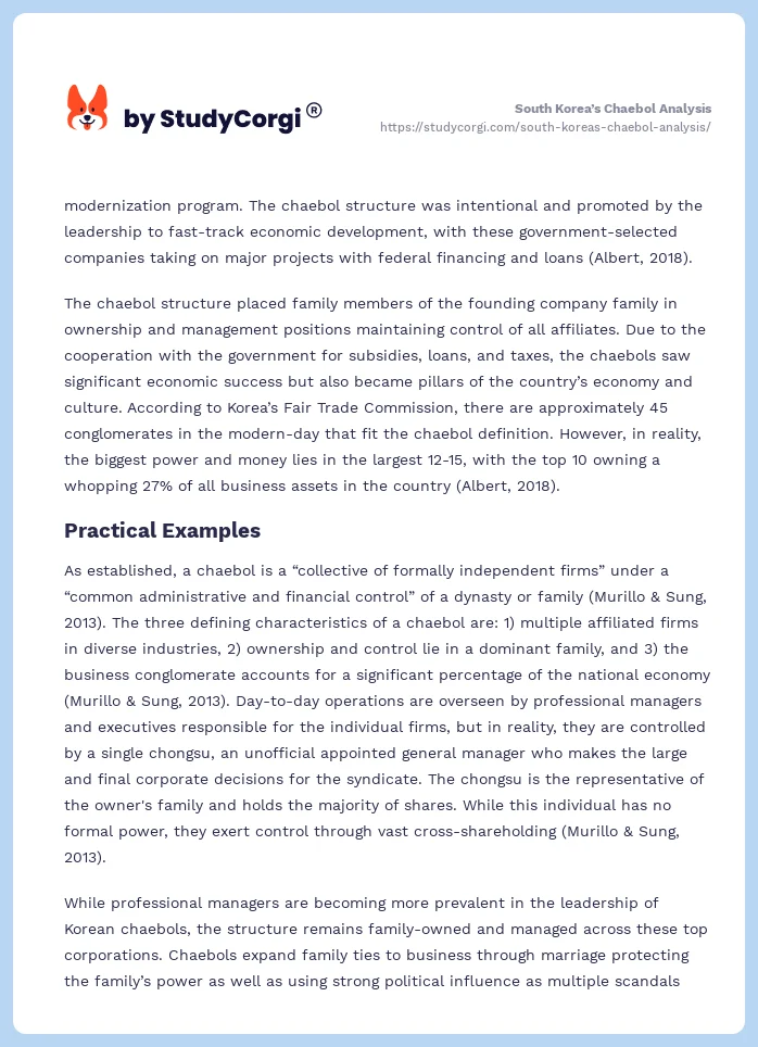 South Korea’s Chaebol Analysis. Page 2