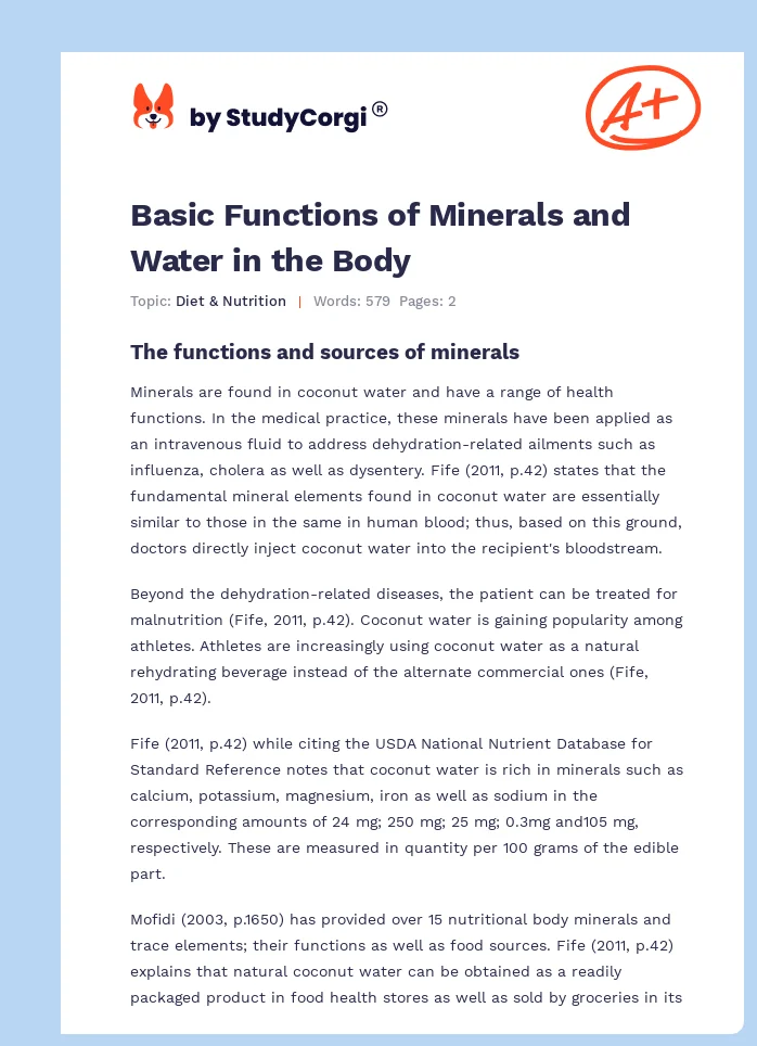 Basic Functions of Minerals and Water in the Body. Page 1