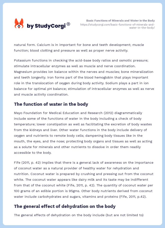 Basic Functions of Minerals and Water in the Body. Page 2