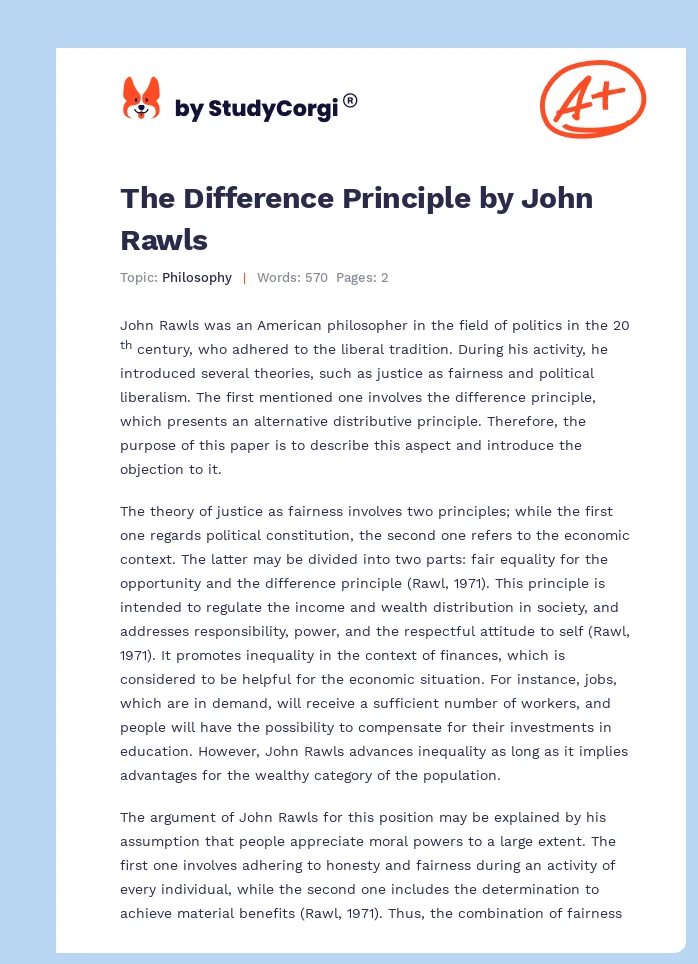 The Difference Principle by John Rawls. Page 1