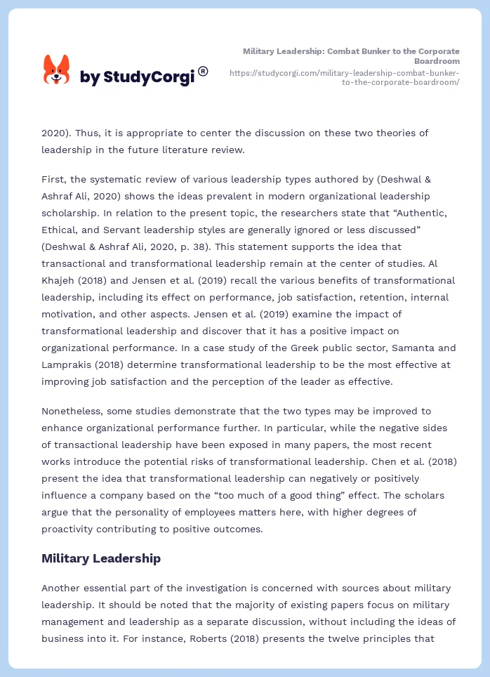 Military Leadership: Combat Bunker to the Corporate Boardroom. Page 2