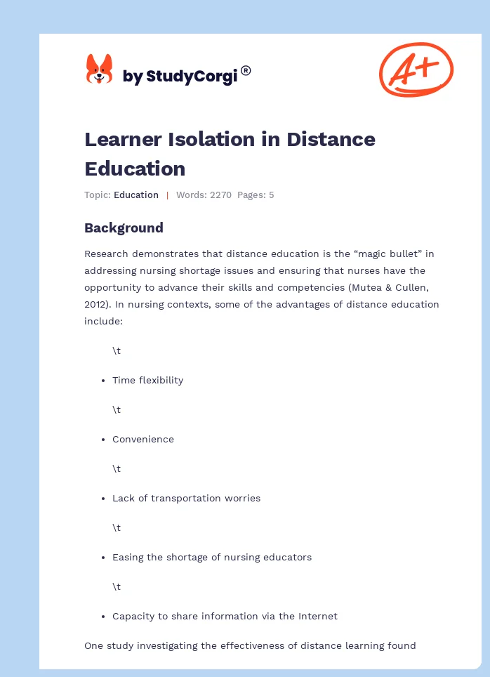 Learner Isolation in Distance Education. Page 1