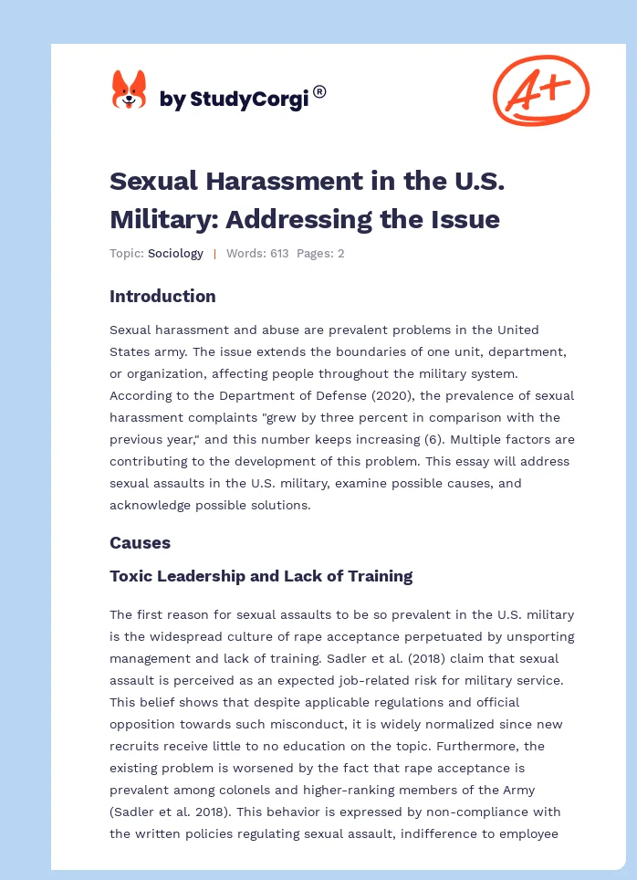 Sexual Harassment in the U.S. Military: Addressing the Issue. Page 1