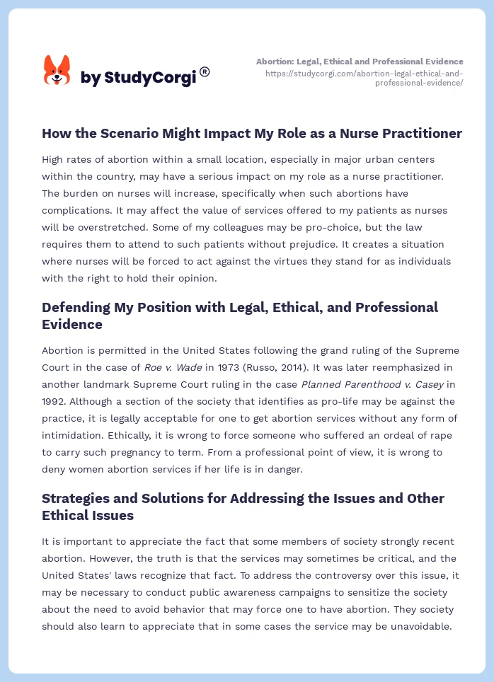 Abortion: Legal, Ethical and Professional Evidence. Page 2