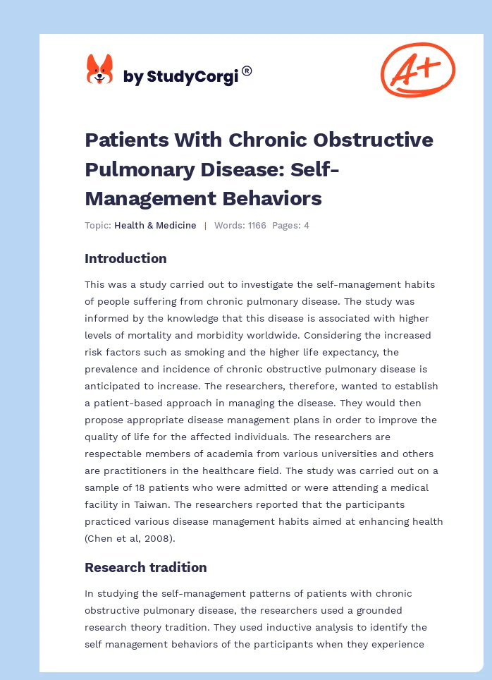 Patients With Chronic Obstructive Pulmonary Disease: Self-Management Behaviors. Page 1