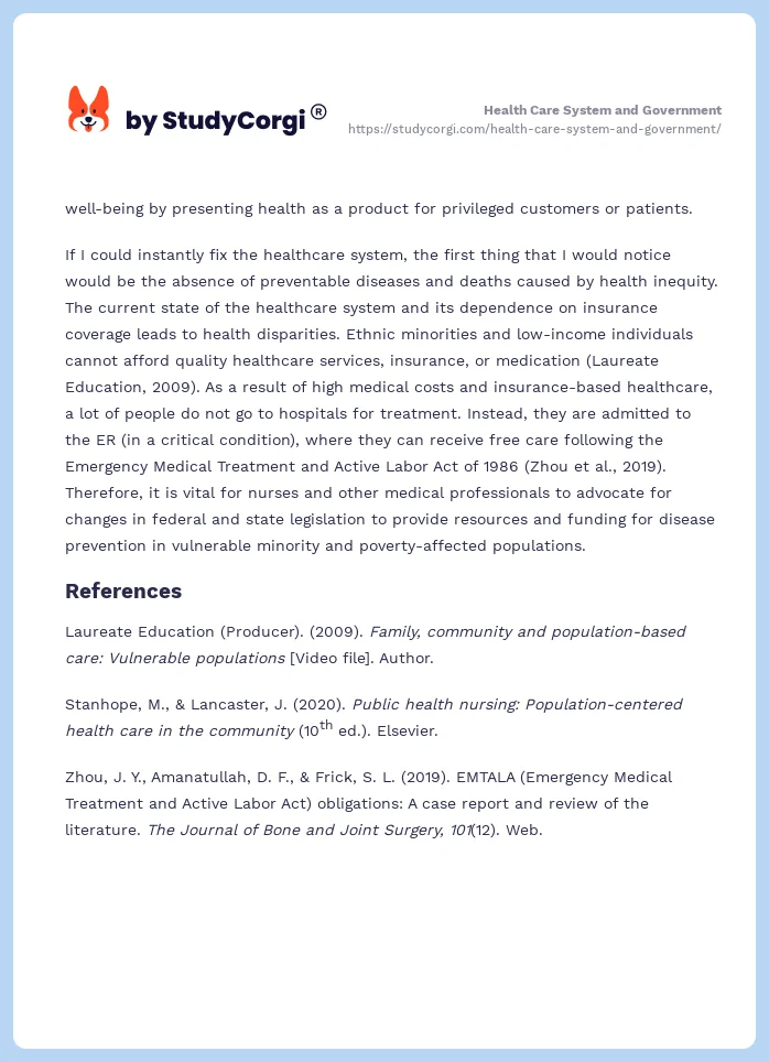 Health Care System and Government. Page 2