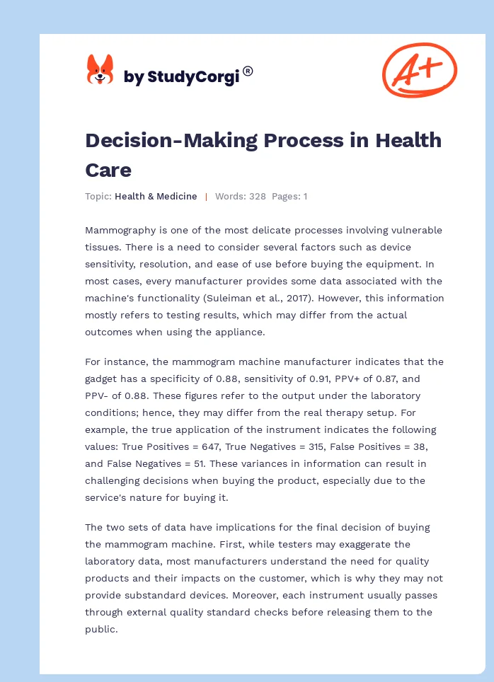 Decision-Making Process in Health Care. Page 1