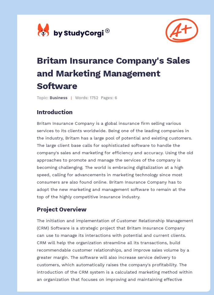 Britam Insurance Company's Sales and Marketing Management Software. Page 1