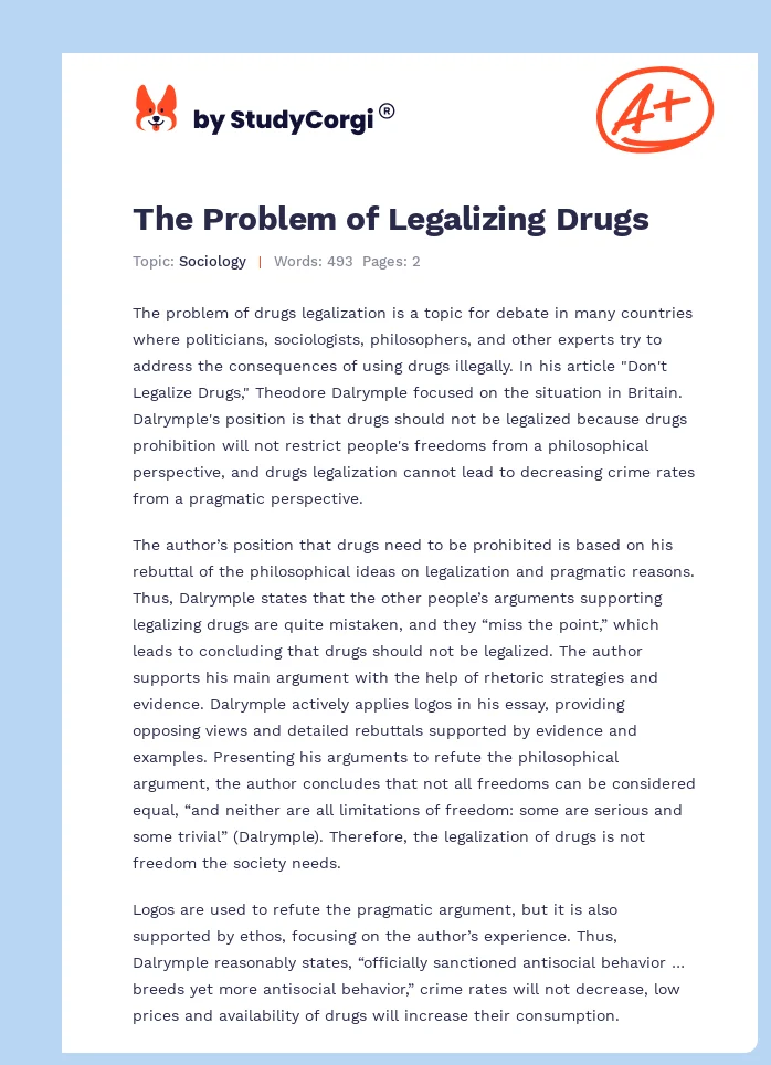 The Problem of Legalizing Drugs. Page 1