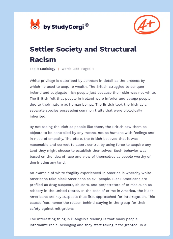 Settler Society and Structural Racism. Page 1