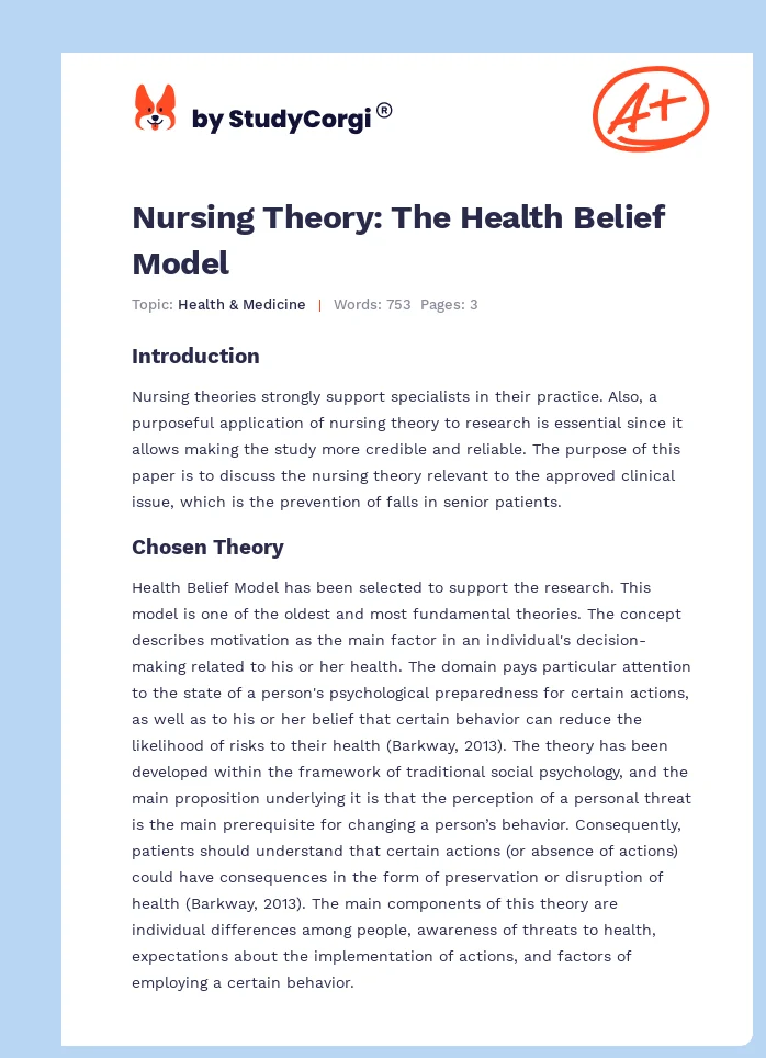 Nursing Theory: The Health Belief Model. Page 1