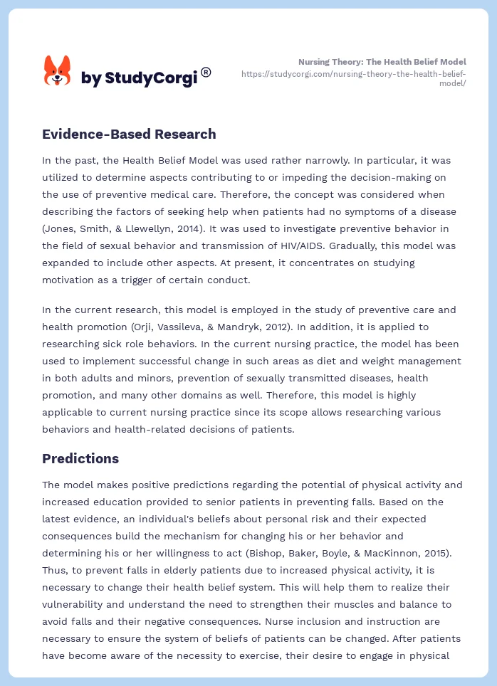 Nursing Theory: The Health Belief Model. Page 2