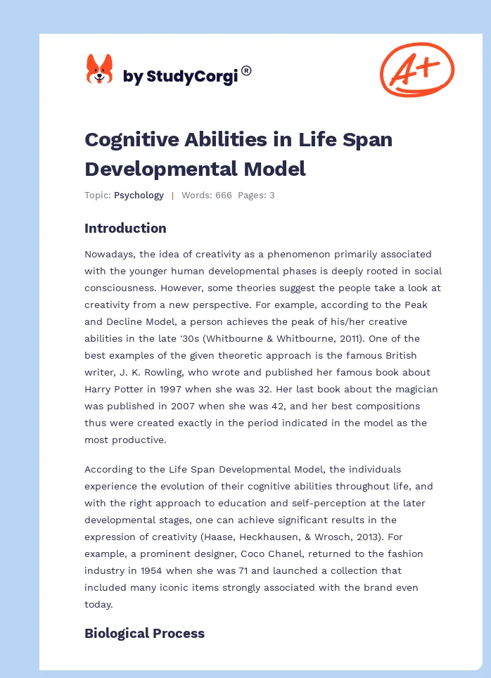 Cognitive Abilities in Life Span Developmental Model. Page 1