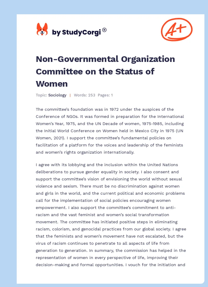 Non-Governmental Organization Committee on the Status of Women. Page 1