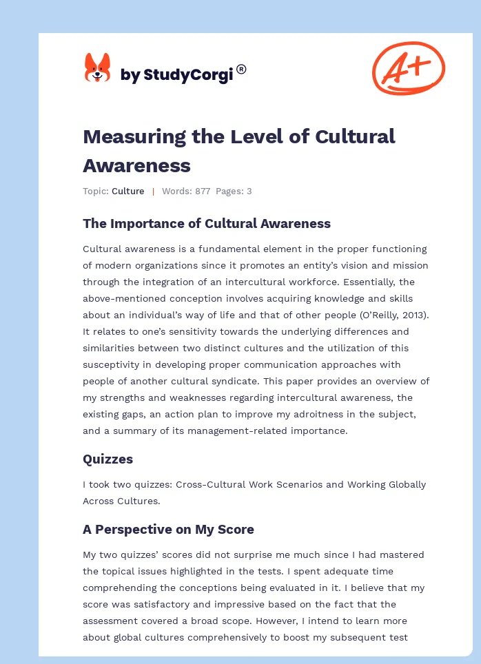 Measuring the Level of Cultural Awareness. Page 1