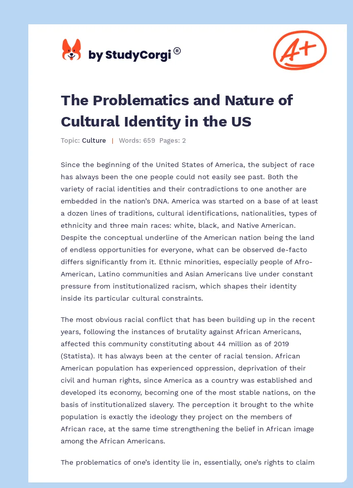 The Problematics and Nature of Cultural Identity in the US. Page 1