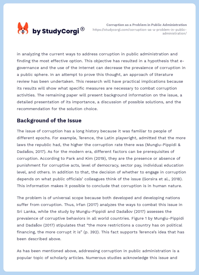 Corruption as a Problem in Public Administration. Page 2