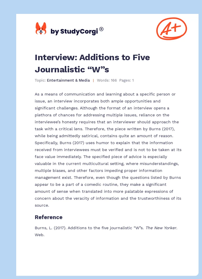 Interview: Additions to Five Journalistic “W”s. Page 1